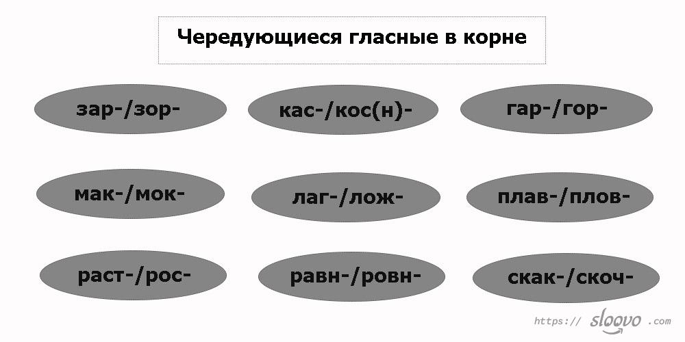 Чередующиеся гласные в корне в русском языке при переводе на русский